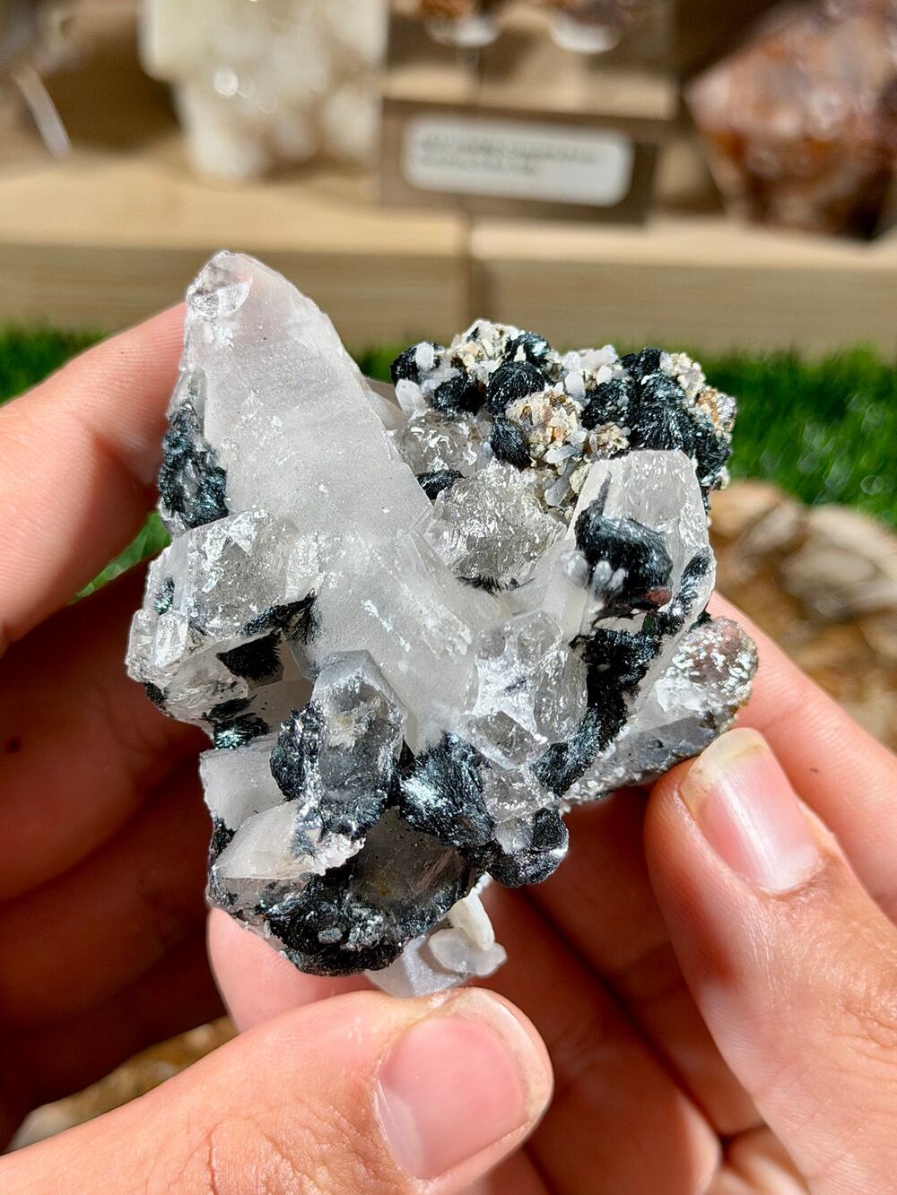 Quartz with Specularite Cluster | 3.4 oz | Sparkly Black & Clear Specimen